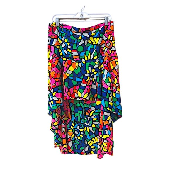 L'Amour Nanette Lepore Hi-Low Hem Skirt Y2K Floral Colorful Mosaic Print Size XL - Picture 1 of 7